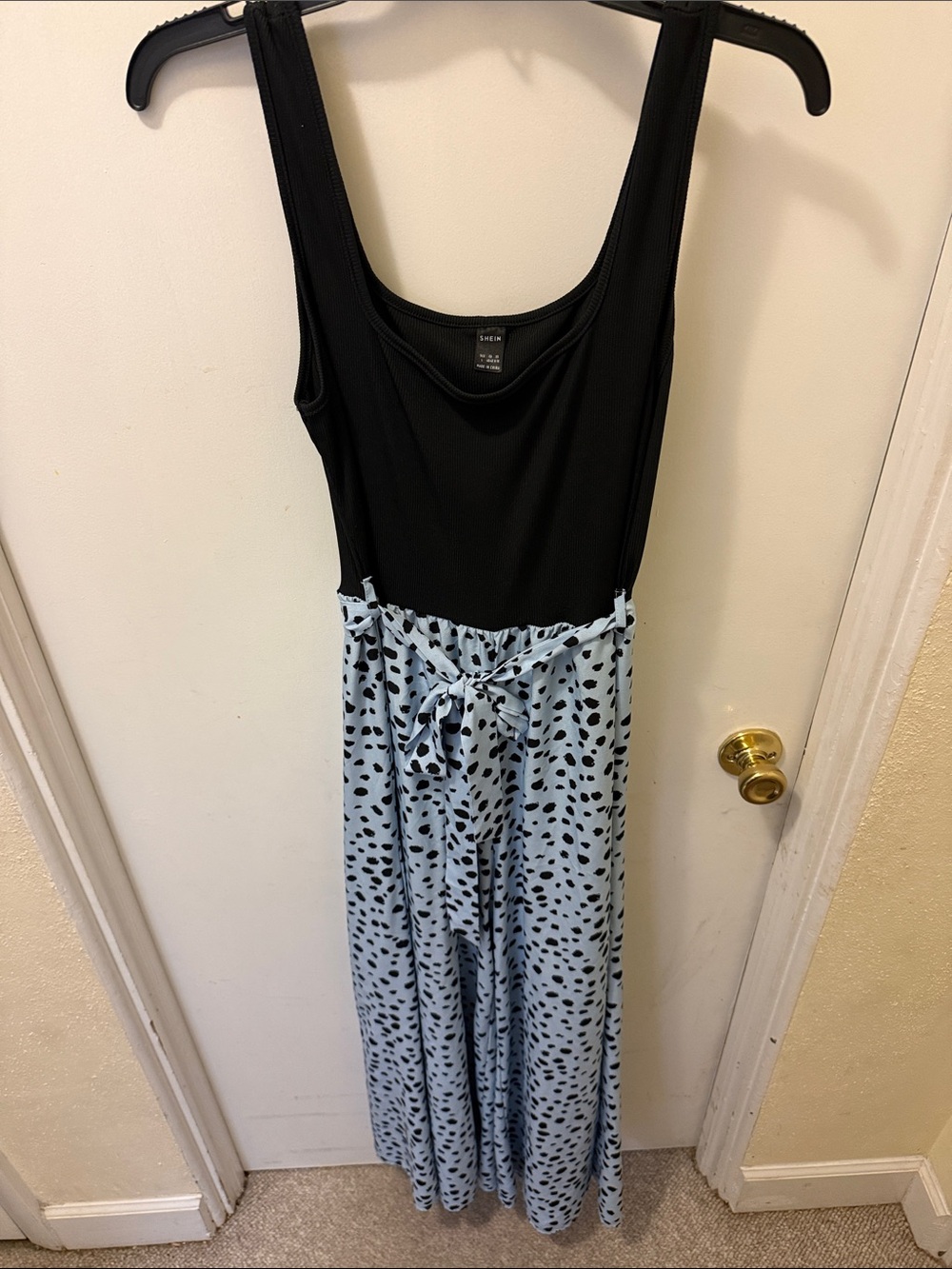 SHEIN Black & Light Blue Spotted Pants Jumpsuit